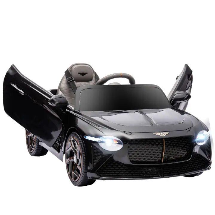 HOMCOM Coche eléctrico para niños de 3 a 5 años, 2 motores 12V 25W, 3-5 Km/h, mando 2.4G, MP3, bocina, 2 luces delanteras y 2 traseras, ruedas suspendidas, 2 puertas abatibles, Bentley Bacalar, color negro - 1