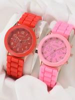 Reloj De Lujo Para Mujer 2Pcs Conjunto Moda Elegante Aleación Pulsera De Silicona Regalo De Vacaciones Para Parejas - details 0
