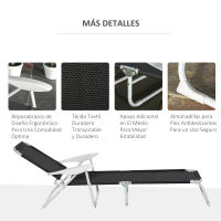 Outsunny Tumbona Reclinable y Plegable de Jardín con Respaldo Ajustable en 4 Posiciones Marco de Metal Texteline Transpirable 186x66x80 cm - details 4