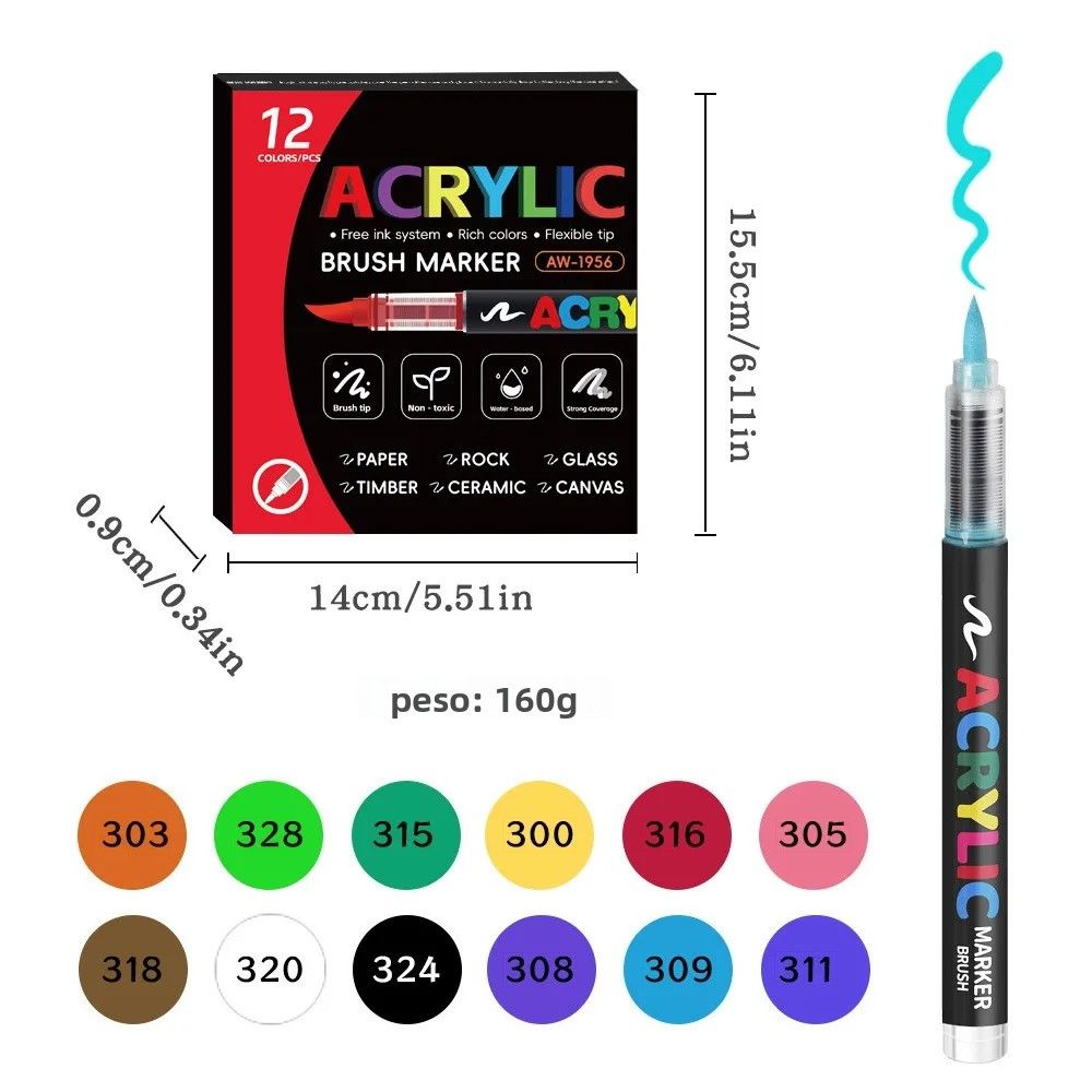 Marcadores De Pintura Acrílica Con Cepillo Suave Automáticos Control De Tinta Ricas Colores Pila De Colores Flexibilidad De Punta Boli Para Dibujar Y Colorear