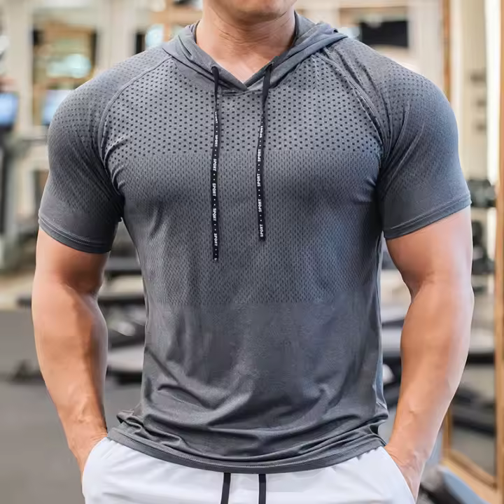  Sudadera De Carrera Para hombreQuick Drying Muscle Shirt Con Capucha Corta Para Gimnasio Y Entrenamiento Deportivo - 1