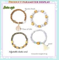 Pulsera de cuentas boho, pulsera de cuentas de madera multicapa, pulsera elástica, pulsera de borlas, pulsera de árbol de la vida de recuerdo turístico para mujer (paquete de 4) - details 0