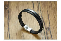 Pulsera De Cuero Genuino Negro Para Hombre Vnox ID Tag Estilo Elegante Doble Capa Envolvente Ajustable 8.26 Pulgadas - details 7