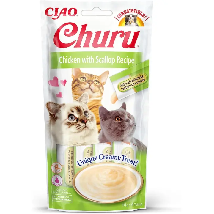 Pack de 3  Churu Snack Puré Receta De Pollo Con Vieira Para Gatos 4X14gr - 1