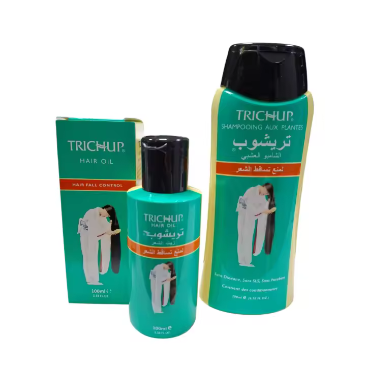 Pack de champú trichup hair control 200 ml + Aceite anti caída de cabello 100ml,Shampoo de anti caida hindu + aceite de la misma gama ,Alta calidad de productos naturales TRICHUP VASU 300ML,Set de cuidado capilar anti caída  ,vitalidad, brillo  NOVEDAD - 1