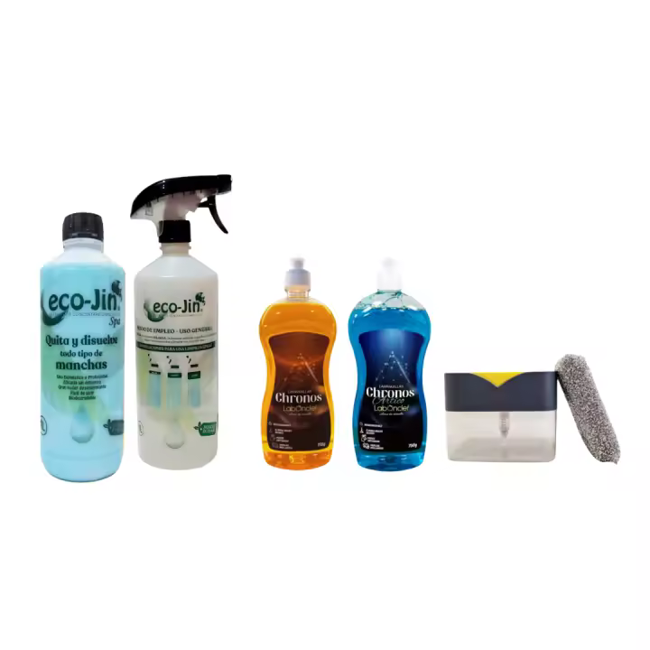 Pack  ECOJIN Spa Azul AROMA LIMPIO Y FRESCO con Difusor + 2 Lavavajillas Chronos + DISPENSADOR DE JABON Multiusos, Gran Poder Desengrasante y Limpieza Total PRODUCTOS ORIGINALES DE LABONCLER ECOJIN - 1