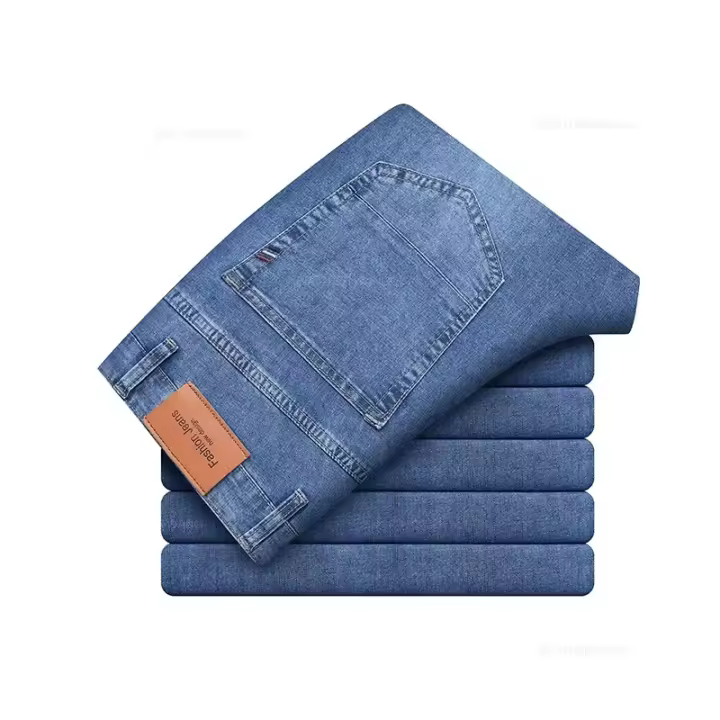 Jeans Elásticos De Verano Para Hombre Gris Comodidad Moda Pantalones Casuales Stretch Algodón Negocios Rectos Mallas Talla Media - 1