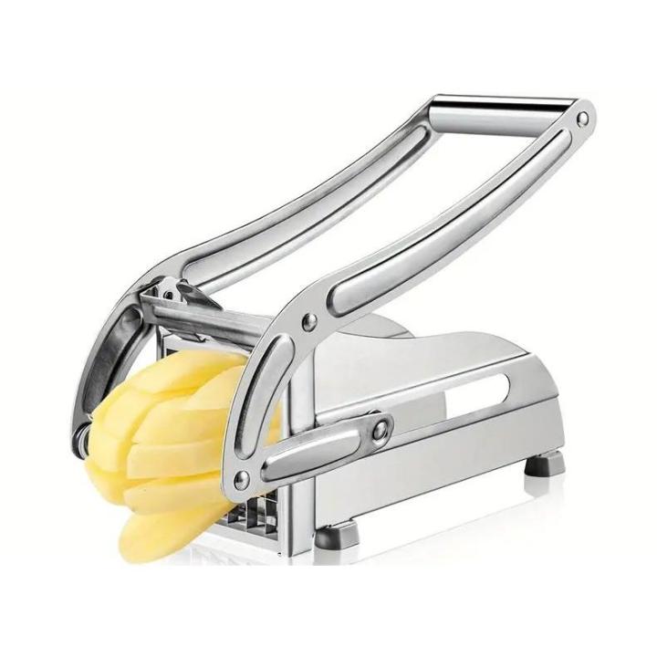 BIT Cortador de patatas fritas de acero inoxidable - Cortador de patatas de calidad comercial con ventosas - Picadora de verduras multiusos para patatas, zanahorias, pepinos - Artilugio de cocina con cuchillas intercambiables para cortar en rodajas