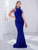 Vestido De Fiesta De Encaje Brillante Con Cuentas Cuello Halter Sin Hombros Vestido Largo Para Mujer Vestido De Noche Sexy Y Club - details 7