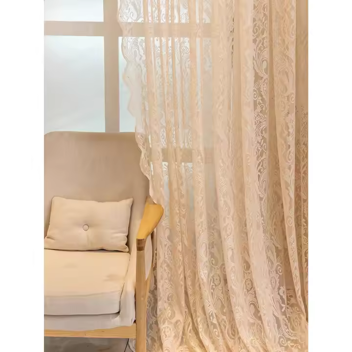 Cortinas De Encaje Con Perlas Y Gauze Estilo Francés Nueva 1 Pieza Translúcidas Material 100% Poliéster Sin Aislamiento Térmico - 1