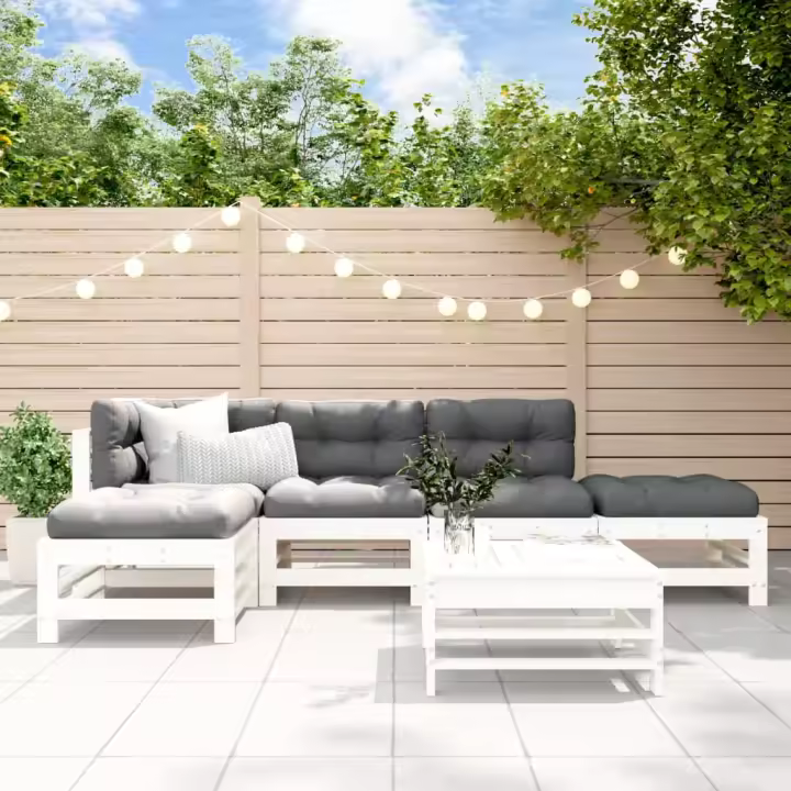 vidaXL Juego de muebles de jardín 6 piezas madera maciza pino blanco - 1