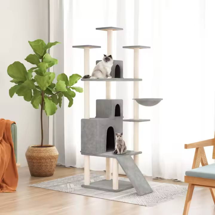 vidaXL Rascador para gatos con postes de sisal 175 cm torre para gatos Color Crema,  Gris claro,  Gris oscuro y mas - 1