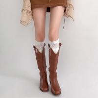 Medias Largas De Veludo Con Encaje Blanco Y Cinta Para Mujer Estilo Lolita Calf Socks Lindas Y Dulces Medias De Pierna Media - details 20