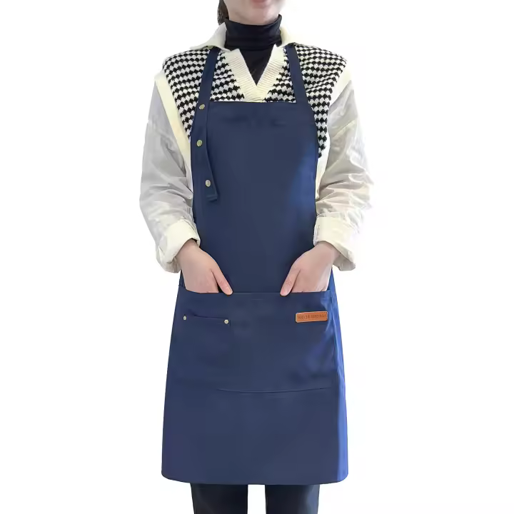 Delantal para hombre y mujer con tirantes ajustables y bolsillos grandes, delantal de cocina de lona de algodón con pechera impermeable, color azul - 1