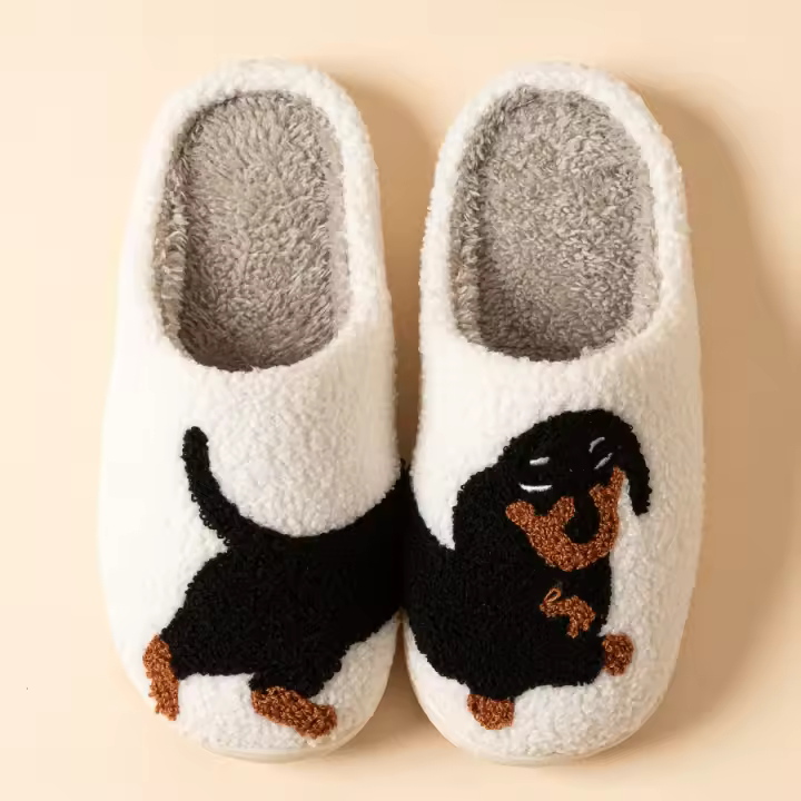 Zapatillas De Mujer De Dachshund Lindo Y Divertido Para Interior Cómodas Y Cálidas De Algodón Suave Con Plush Invierno Zapatos De Piso - 1