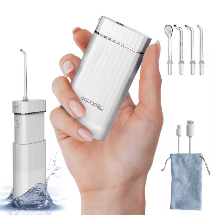 Boston Tech Irrigador Bucal Portátil Aquapik Mini | Recargable USB | 4 Boquillas | 3 Potencias | Rosa - 1