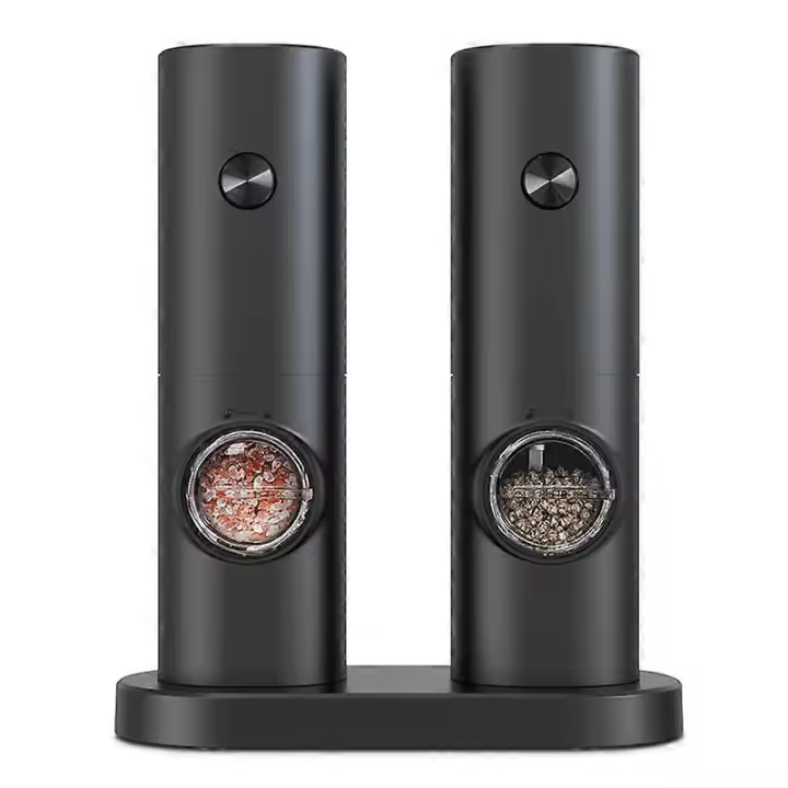 Electric Salt and Pepper Mill Set, Battery Operated Black Pepper Mill with Base, 5 Coarse Levels, Ad - 1