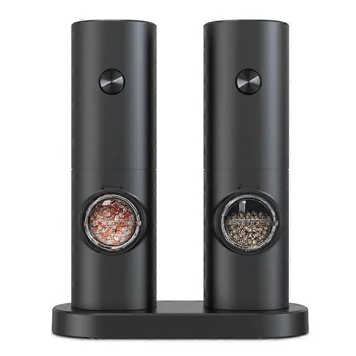Electric Salt and Pepper Mill Set, Battery Operated Black Pepper Mill with Base, 5 Coarse Levels, Ad - 1