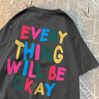 Camiseta De Algodón Para Hombre Every Thing Will Be Okay Estilo Casual Veraniego Cuello Redondo Suelto Moda Breathability - details 31
