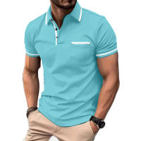 Camisa Polo Hombre Cuello En Cuello Corto Transpirable Casual Clásica Con Contraste Y Bolsillos Ligera Para Verano Streetwear - details 8