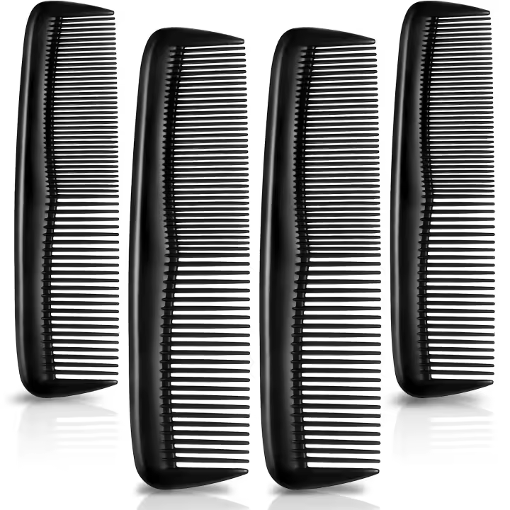 4 peines de plástico de Bolso para hombre, Con dientes finos y estándar, para el cabello, para peluquería y Barbería (Negro). - 1