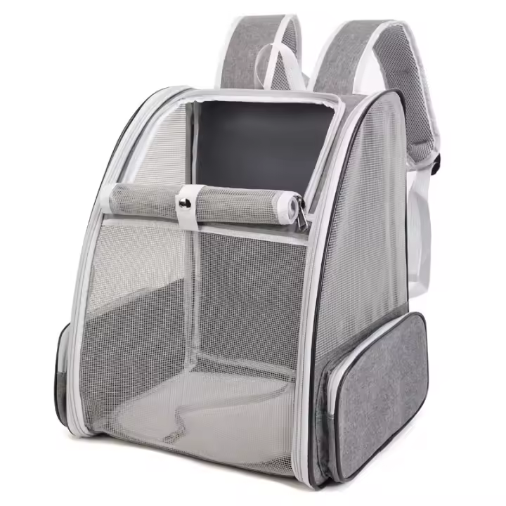 Mochila transportadora para gatos, mochila grande para mascotas con varita de gato, juguete de plumas para perros medianos, pequeños, gatos, cachorros, gatitos, conejos de hasta 15 lb (gris) - 1