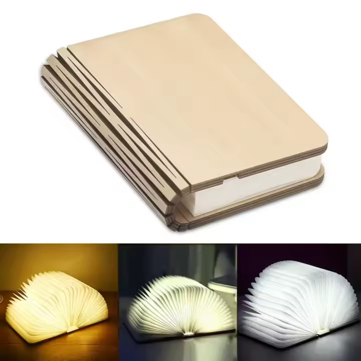 Lámpara De Mesa Recargable USB 3D Madera Plegable LED Luz Nocturna De Libro Con 3 / 5 Colores De Iluminación Decoración Para Dormitorio Y Sala De Estar - 1