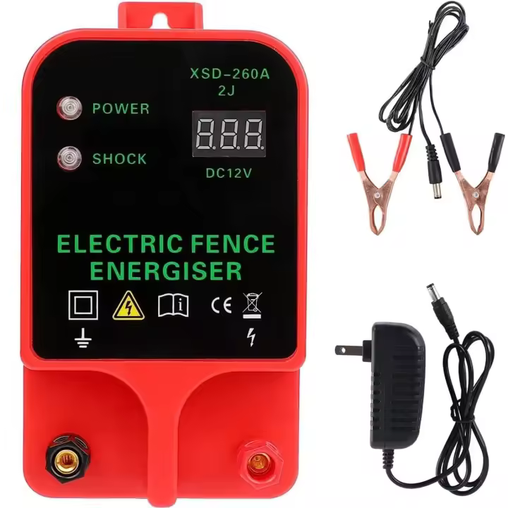 Cargador de valla electrónica para ganado, cargador de valla electrónica de 10KM, Herramienta de cargador de valla para ganado ovino y vacuno, Controlador de pulso de alto voltaje, Energizador de cerca eléctrica a prueba de agua LCD - 1
