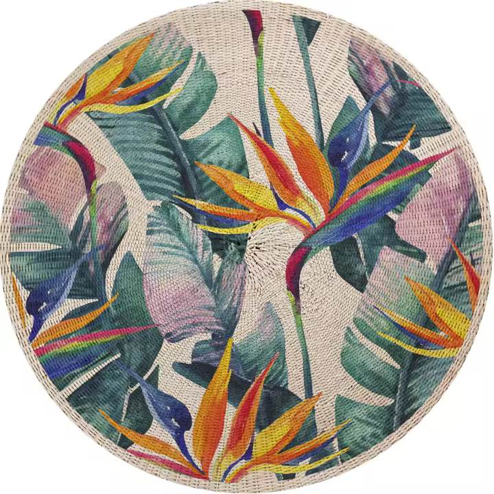 VINILIKO, set de 4 individuales de vinilo Circular flor del paraíso mimbre  4u-[Diam] 40 cm - 1
