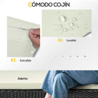 Outsunny Conjunto de Jardín de Ratán Sintético Juego de 4 Piezas Muebles de Jardín con 2 Sillones 1 Sofá Doble 1 Mesa de Centro con Tablero de Vidrio y Cojines Negro y Crema - details 4