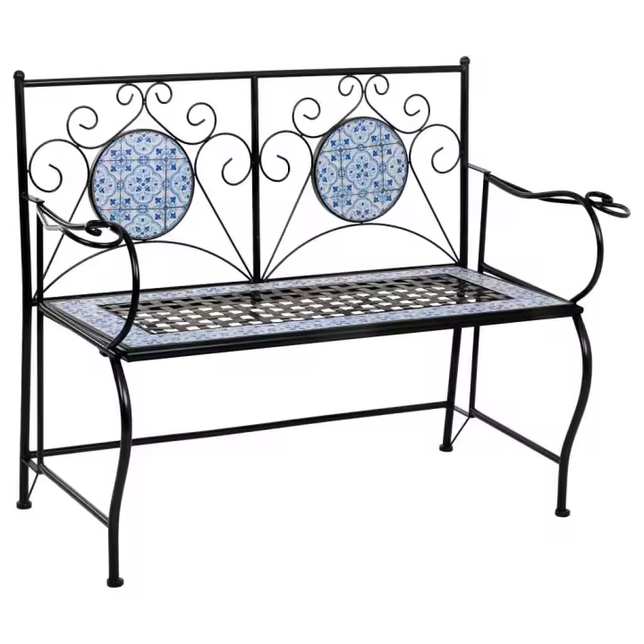 Banco de mosaico y forja negro 110x50x88h cm - 1