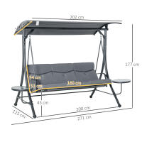 Swing Banco Columpio de Jardín de 3 plazas con Toldo ajustable Mesa de Centro Maple poliéster gris + Negro 271X125x177 cm - details 6