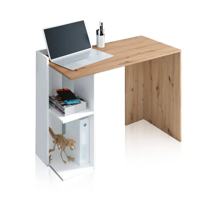 Duehome Mesa Escritorio Kenia Reversible con Estantería | Diseño Original y Estilo Nórdico - 1