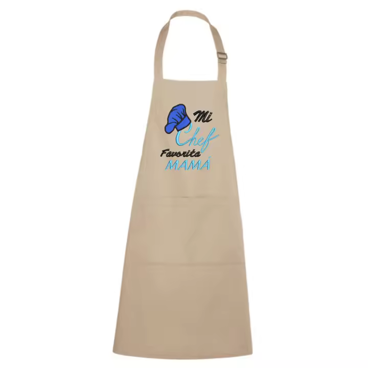 SANGOIMPRESS Delantal Chef Mamá Favorita Cocinero Bordado. Regalo Original. Bordado Único. Color Arena - 1