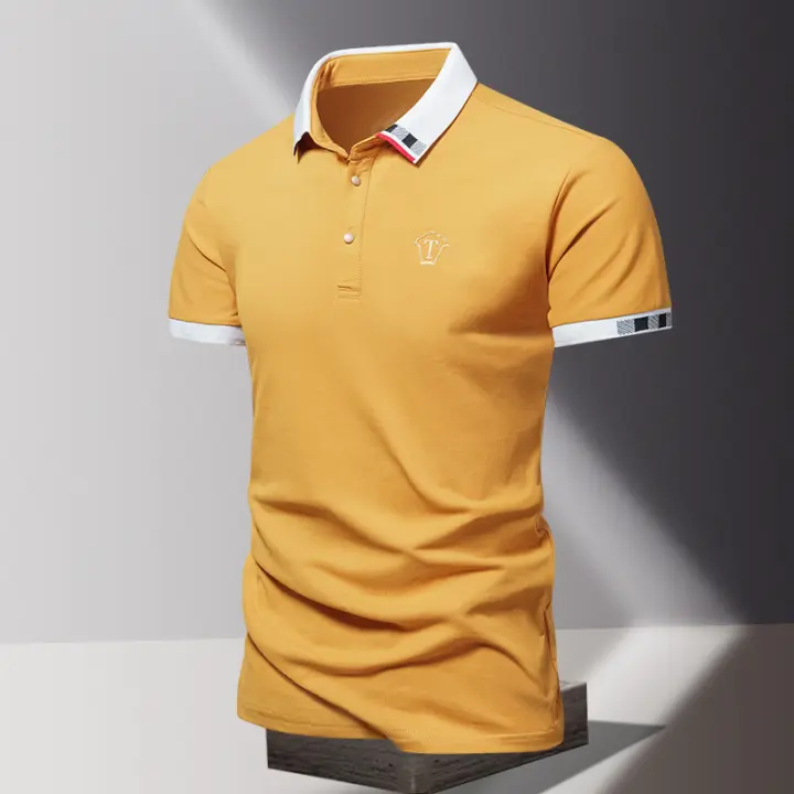 Camisa de Polo Casual Para Hombres Verano 2024 Algodón Puro Manga Short Cuello Redondo Botas Transpirables Top Masculino - 1