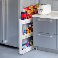 LUTTO Carrito Organizador Auxiliar Estrecho Deslizante de 3 Niveles para Cocina y Baño - Estante con Ruedas y 3 Cestas de Plástico, 54,3 x 12,4 x 72 cm para espacios reducidos. - details 2