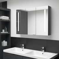 vidaXL Mueble de baño con espejo LED color 89x14x62 cm en color Roble/Blanco brillo/Gris hormigón y más | almacenamiento funcional diseño moderno para baño dormitorio sala - details 6