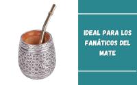 Set Mate Aluminio Barril Mediano mas Bombilla Plana Acero Mate Tallado a mano Artesanal Argentino Mate Yerba - details 2