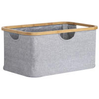 Basto de ropa plegable - Borde Bambú-Almacenamiento versáthil-Se pliega complete-Revestimiento resistant al agua - Gran capacidad - Gris - details 1