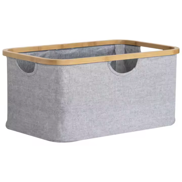 Basto de ropa plegable - Borde Bambú-Almacenamiento versáthil-Se pliega complete-Revestimiento resistant al agua - Gran capacidad - Gris - 1