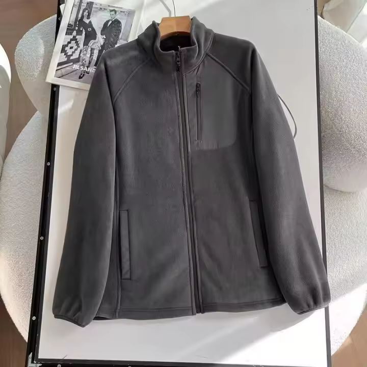 Chaqueta Cálida de Forro Polar para Hombre - Casual con Cremallera y Bolsillos Decorativos, Perfecta para Actividades al Aire Libre en Otoño/Invierno - 1