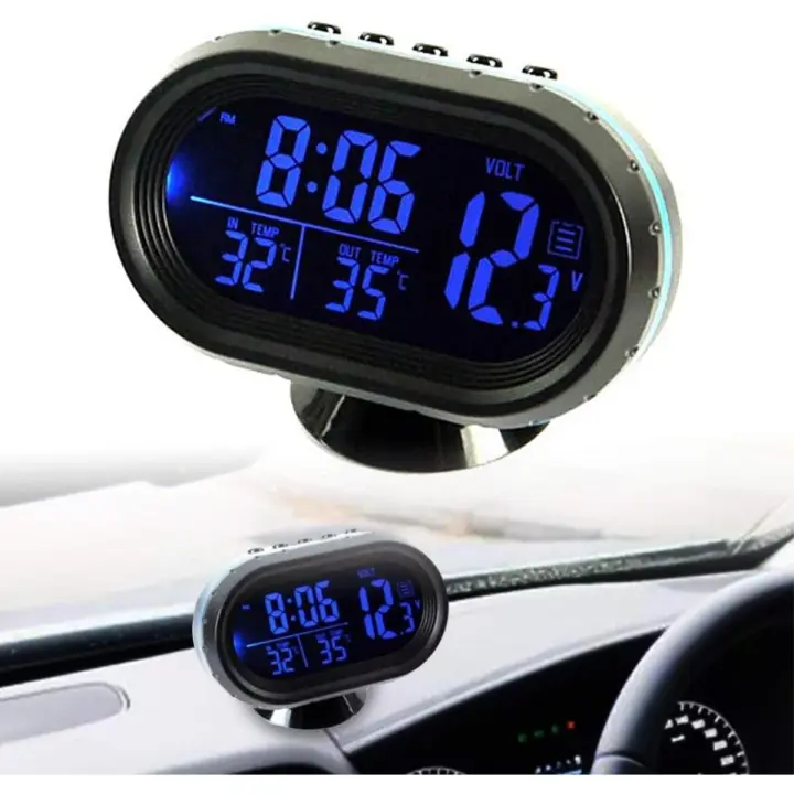 Reloj para Automóvil, DC 12-24V Termómetro digital para Automóvil Voltímetro Monitor Reloj y Reloj bidireccional LCD - 1