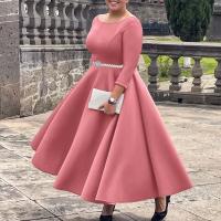 Vestido De Lujo Para Mujer Con Cuello Redondo Manga Larga Cinturado A-Linea Hasta El Tobillo Elegante Vestido De Cumpleaños - details 39