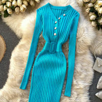Vestido Bodycon Elegante De Mujer REALEFT Otoño Invierno 2024 Con Cinturón Y Botones De Manga Larga Estilo Casual Longitud Pierna - details 26