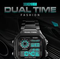Reloj Deportivo Digital Skmei De Lujo Con Correa De Acero Inoxidable Resistente Al Agua 5Bar Luz Trasera Alarma Y Cuento Regreso Para Hombre - details 2