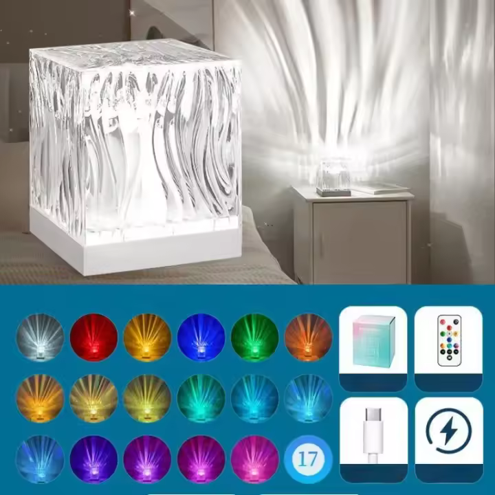 Proyector De Luz Nocturna Dinámica RGB Con Ondas De Agua Aurora Del Ártico Lámpara De Cristal Para Atmosfera Para Sala De Estar Estudio Dormitorio Regalo - 1