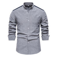Camisa Oxford de talla europea para hombre, tops informales de manga larga con bloques de color de alta gama, primavera 2024 - details 1