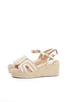 Lyla Wang Sandalias doradas con cuña de esparto, diseño con strass y correa  con hebilla ajustable - details 0