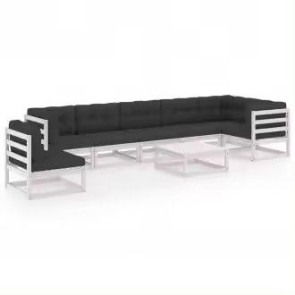 VIDAXL 3076650 set de muebles de jardín de 8 piezas en madera de pino blanco con cojines de color antracita - 1
