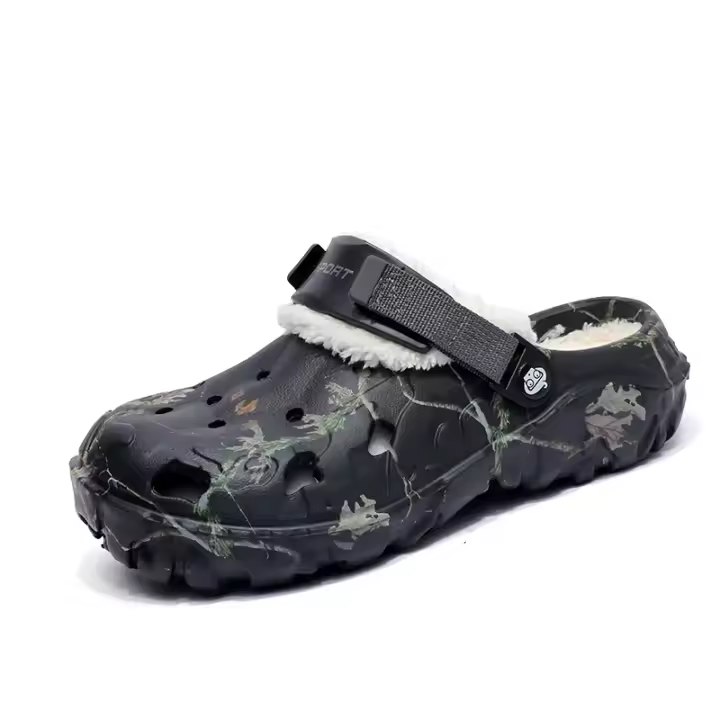 Zapatillas De Invierno Para Hombre Confortables Y Cálidas De Peluche Suave Zapatos De Casa EVA Sandalias Casuales Exteriores Clogs De Tela De Algodón - 1